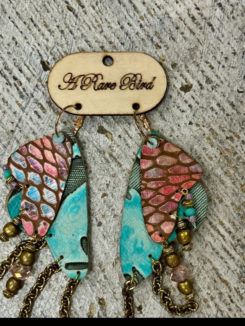 A Rare Bird Butterfly Earrings With Turquoise & Pink Layers